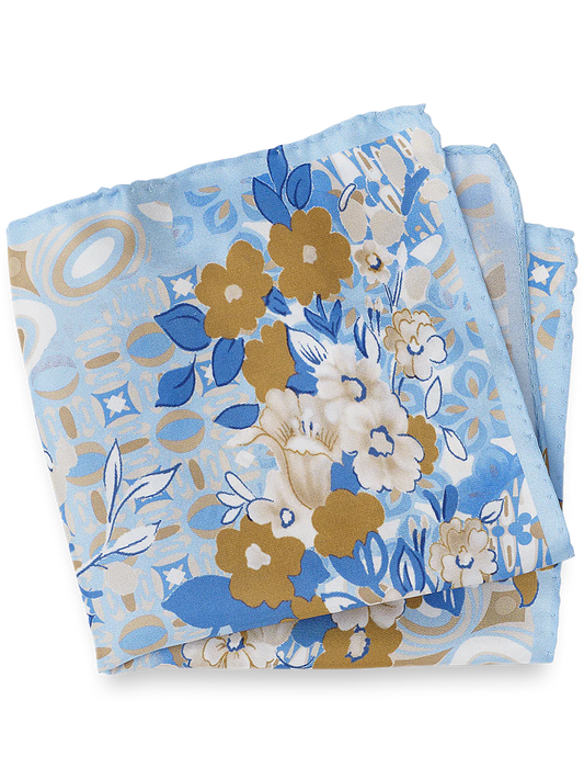 Floral Silk Pocket Square - Blue/gold