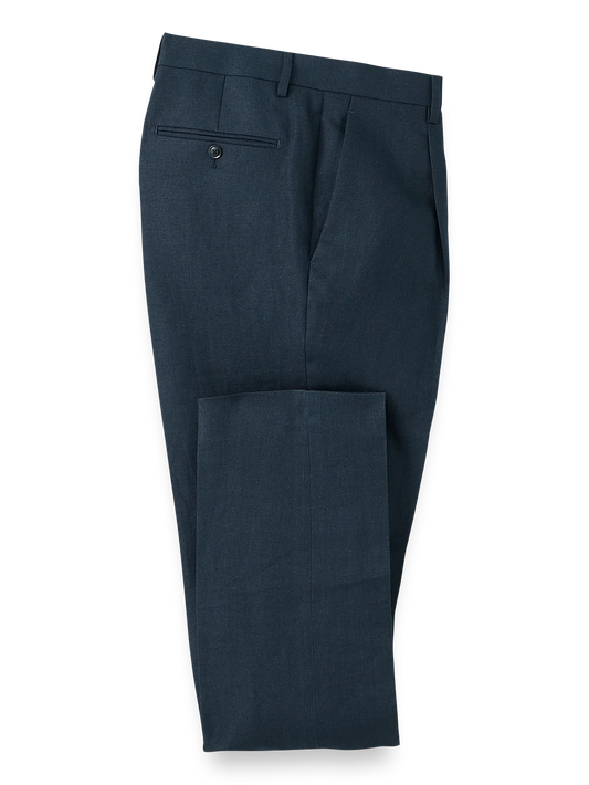 Linen Single Pleat Pants - Blue