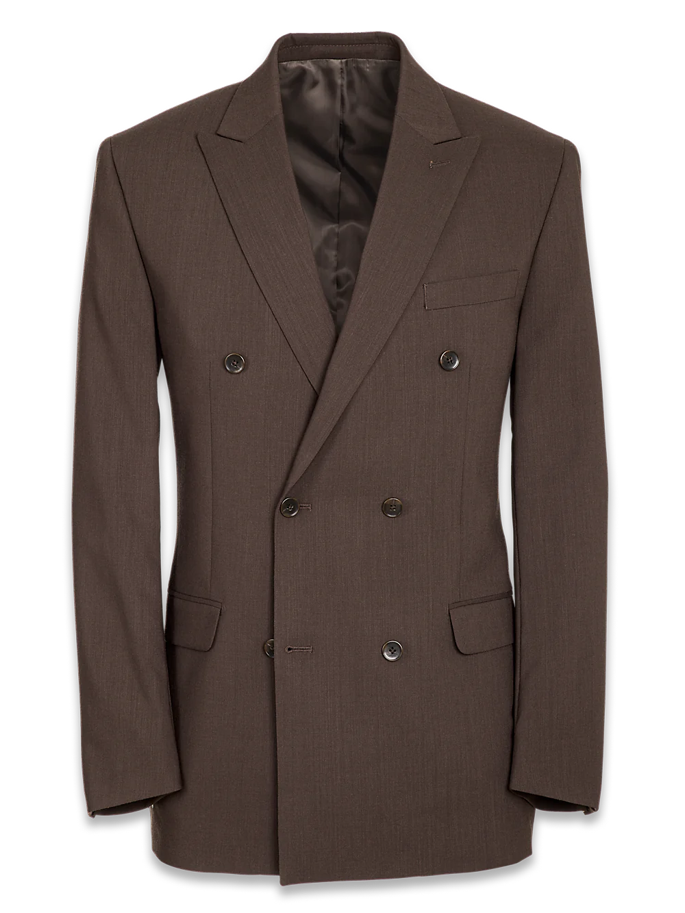 Tailored Fit Essential Wool Double Breasted Peak Lapel Suit Jacket - Brown