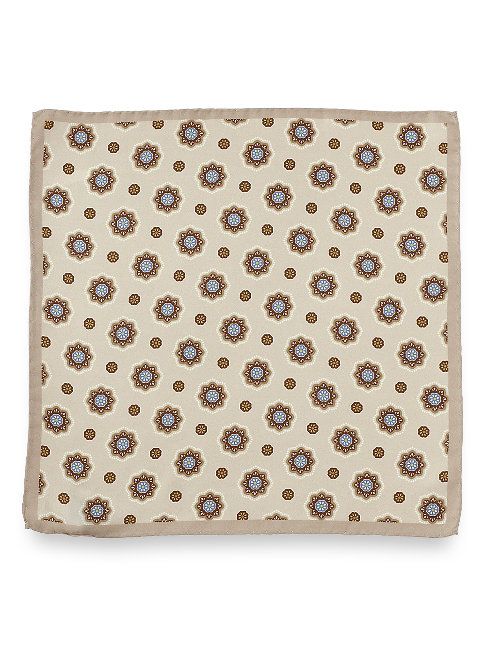 Medallion Silk Pocket Square - Tan/blue