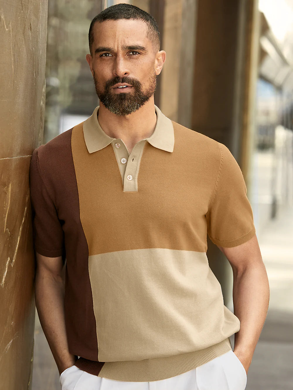 Cotton Three Button Polo - Brown