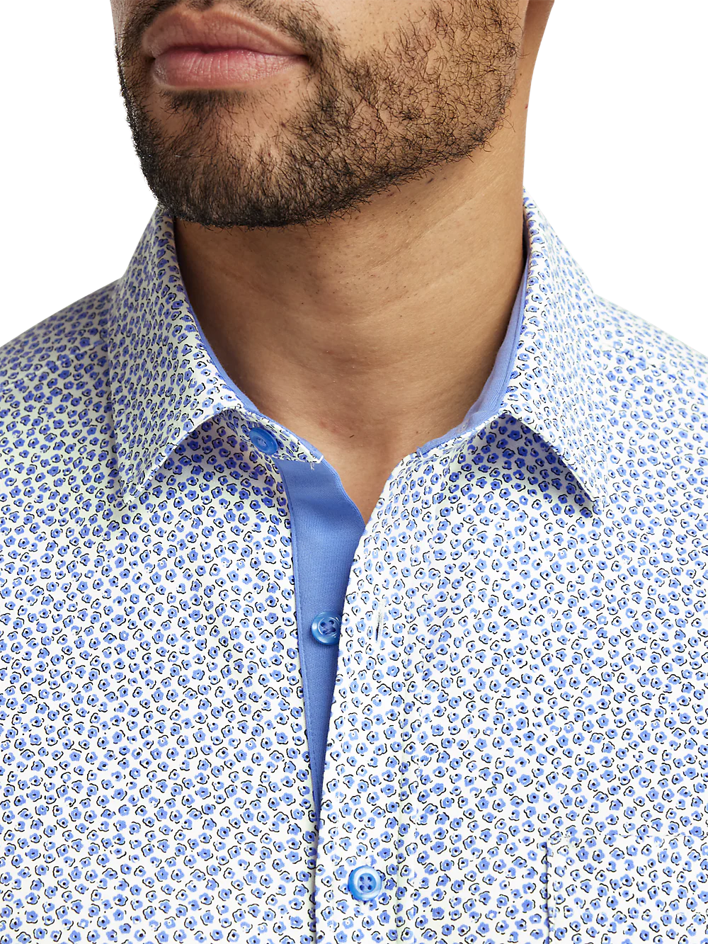 Cotton Button Front Polo - Light Blue/white