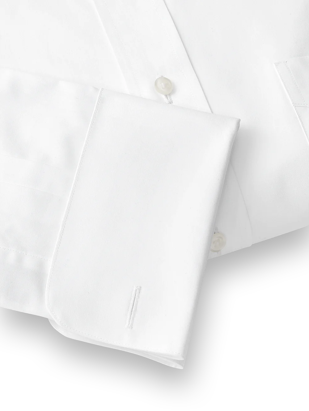 Pure Cotton Broadcloth Edge-stitched Straight Collar French Cuff Dress Shirt - White