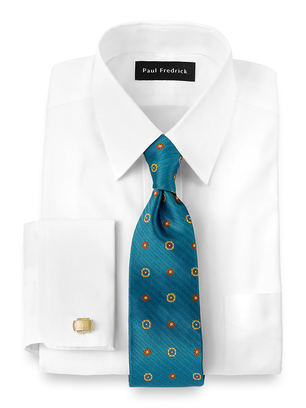 Superfine Egyptian Cotton Solid Color Straight Collar French Cuff Dress Shirt - White