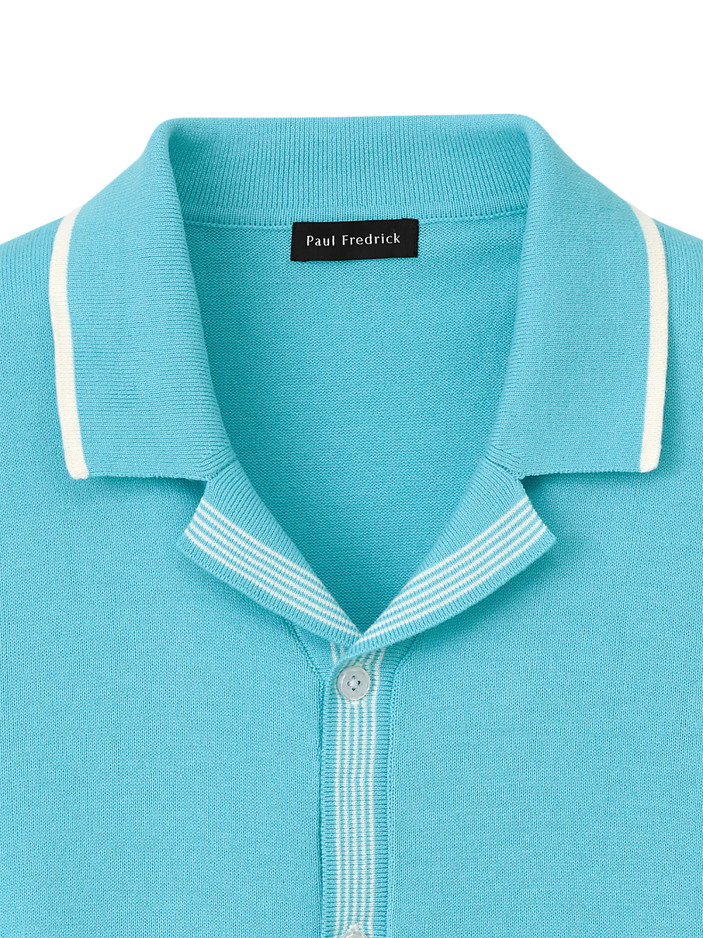 Cotton Button Front Camp Collar Sweater - Aqua