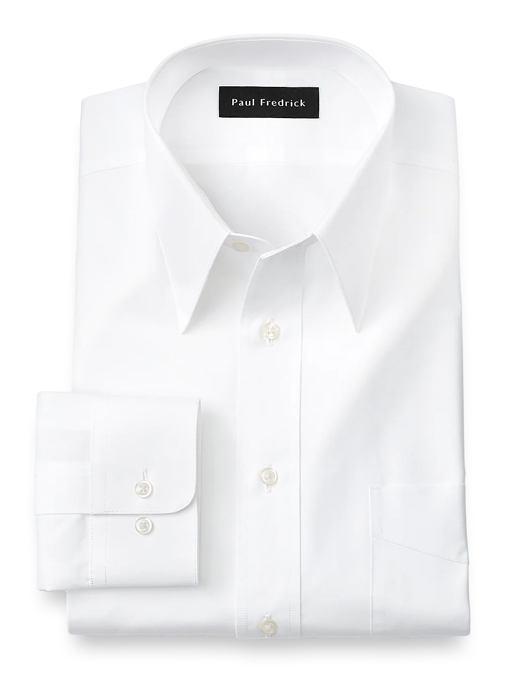 Pure Cotton Broadcloth Solid Color Edge-stitched Straight Collar Dress Shirt - White