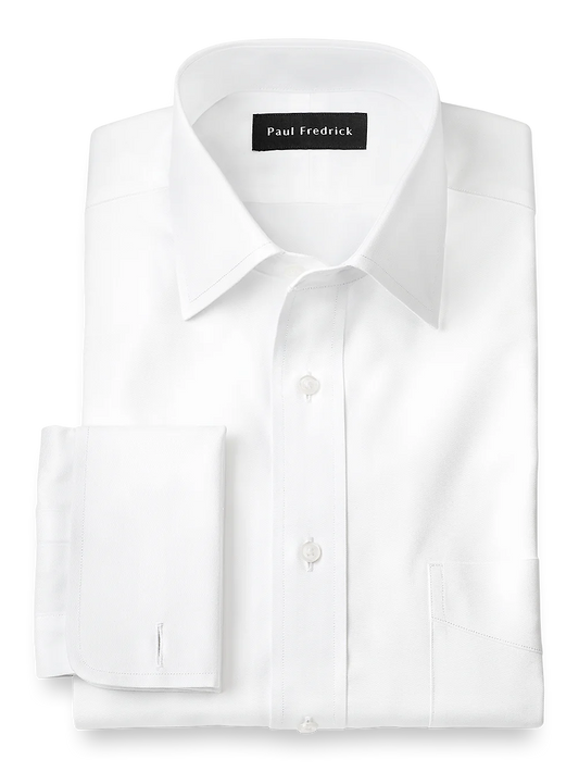 Superfine Egyptian Cotton Solid Color Spread Collar French Cuff Dress Shirt - White