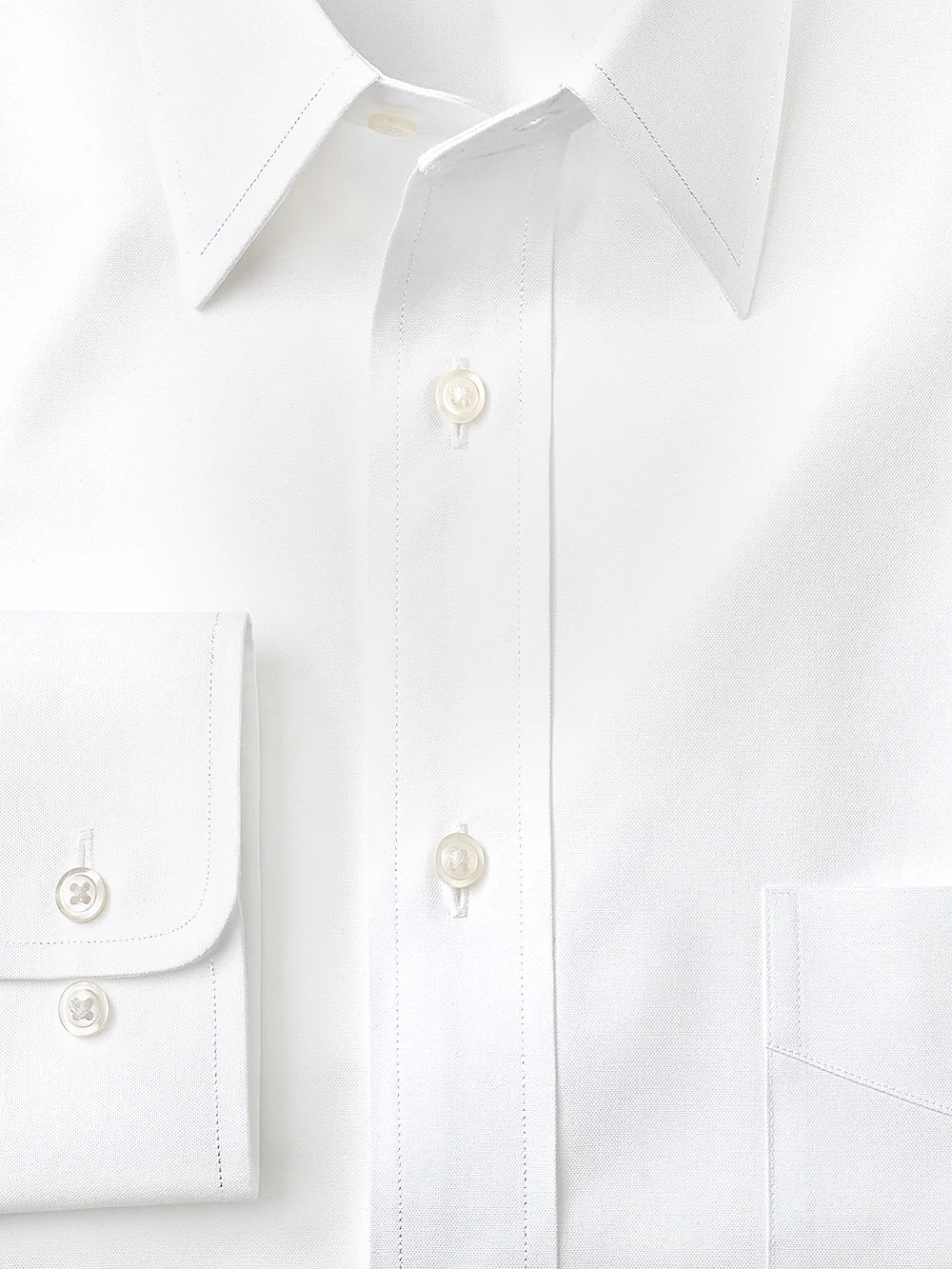 Pure Cotton Pinpoint Solid Color Straight Collar Dress Shirt - White