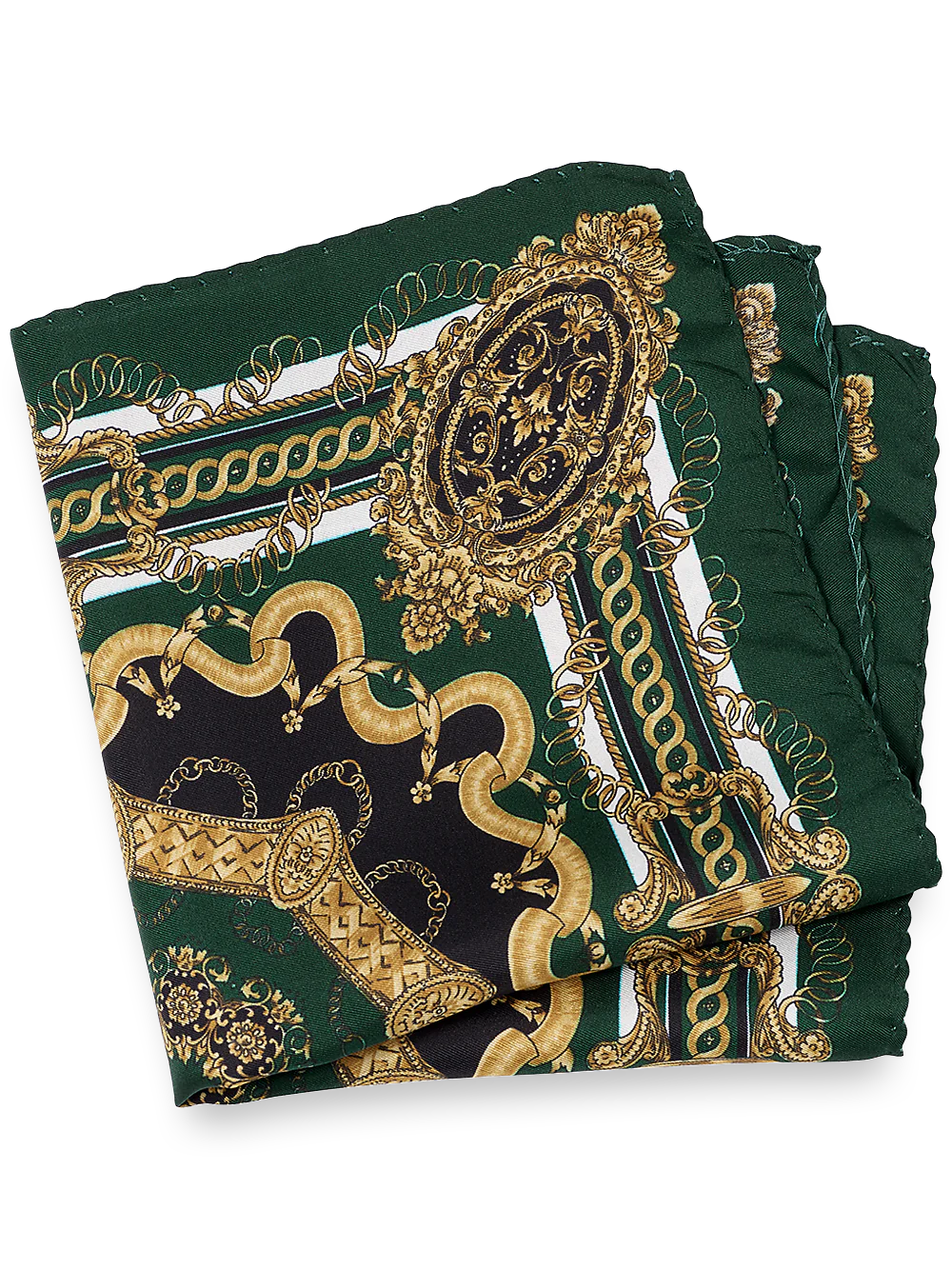 Medallion Silk Pocket Square - Green Multi