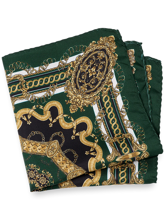 Medallion Silk Pocket Square - Green Multi