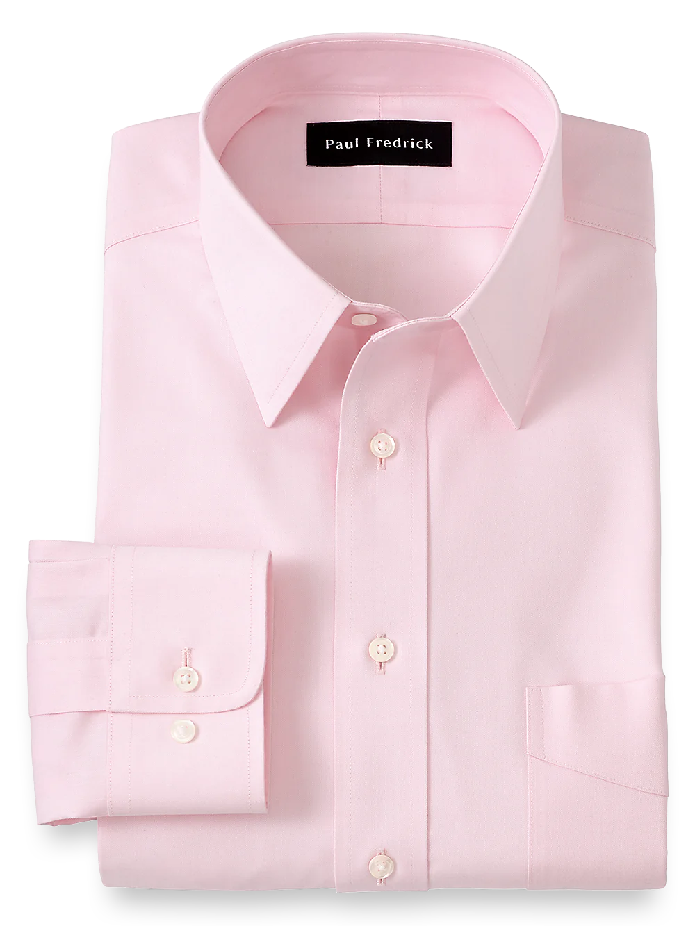 Impeccable Non-Iron Cotton Pinpoint Solid Color Straight Collar Dress Shirt - Pink