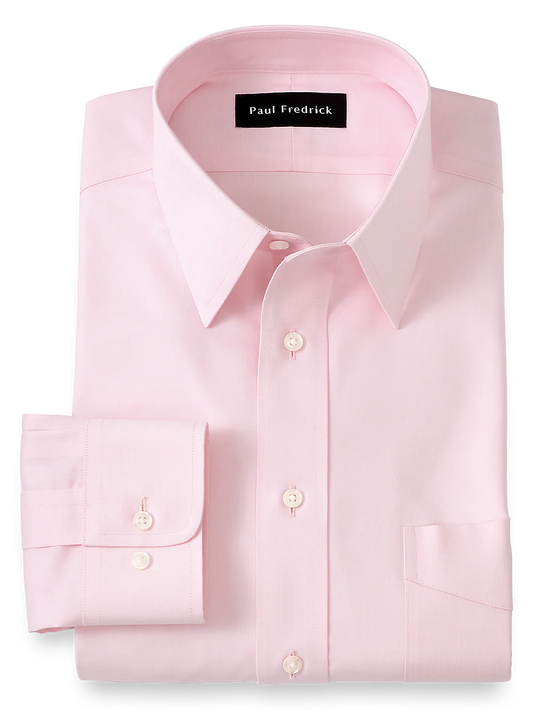 Impeccable Non-Iron Cotton Pinpoint Solid Color Straight Collar Dress Shirt - Pink