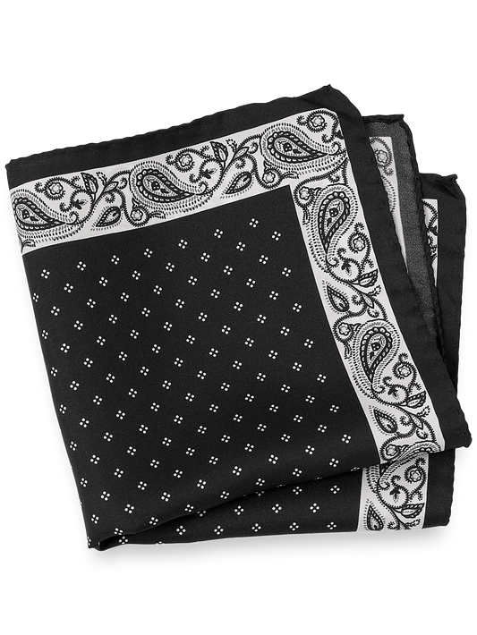 Paisley Silk Pocket Square - Black