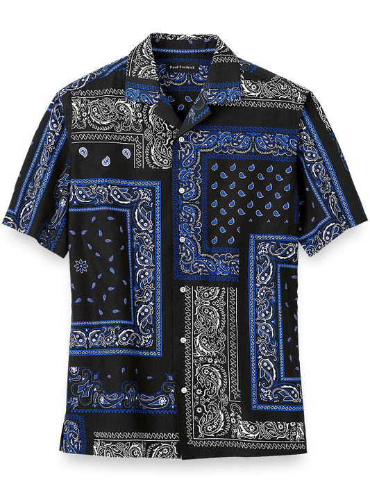 Cotton Paisley Print Casual Shirt - Black