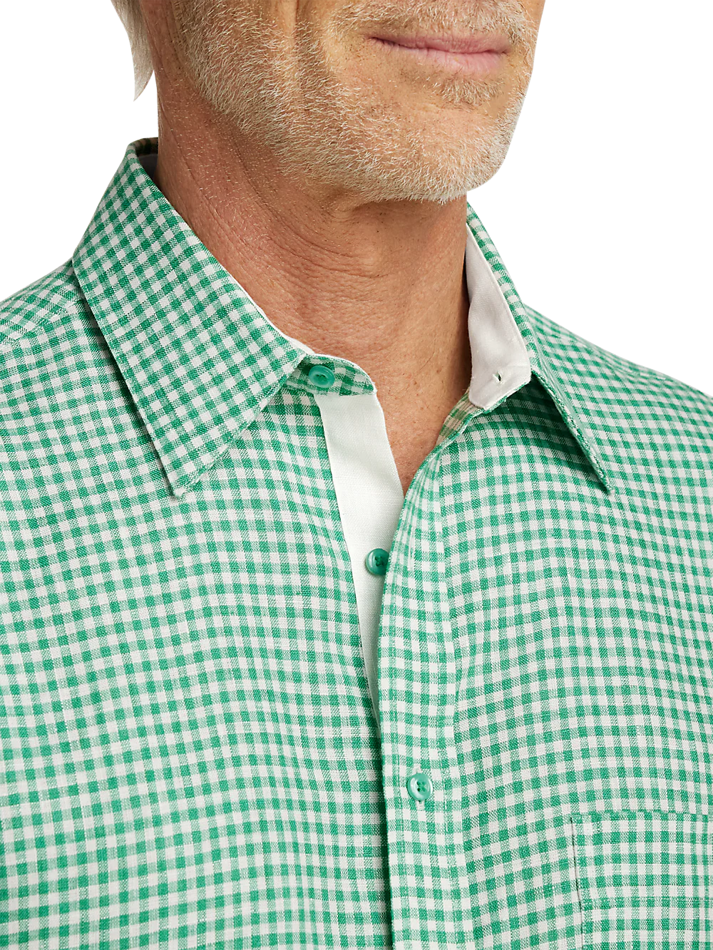 Linen Gingham Check Casual Shirt - Green