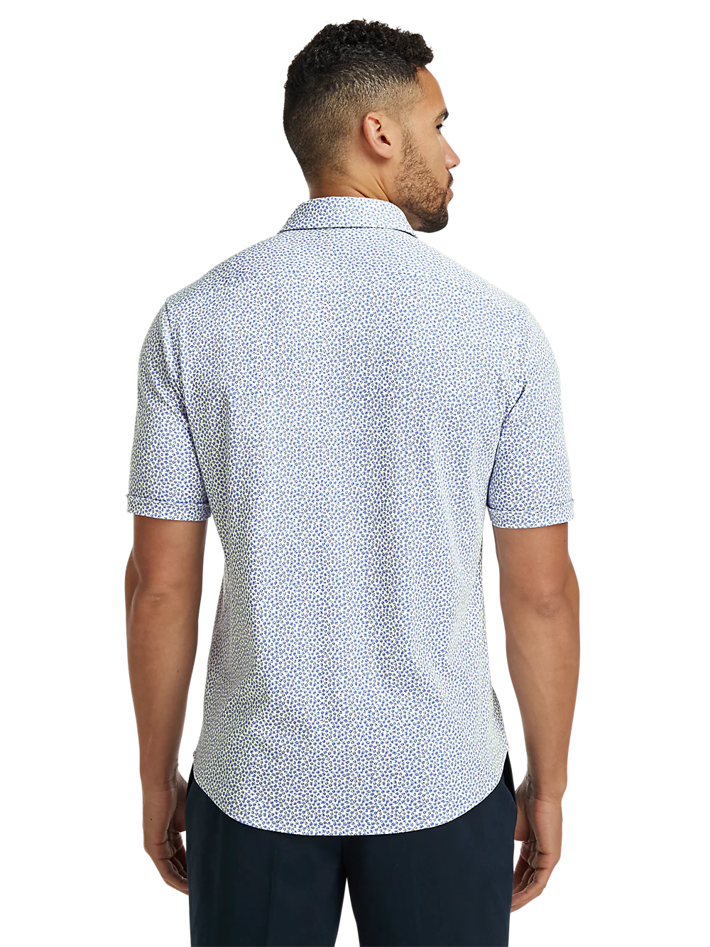 Cotton Button Front Polo - Light Blue/white