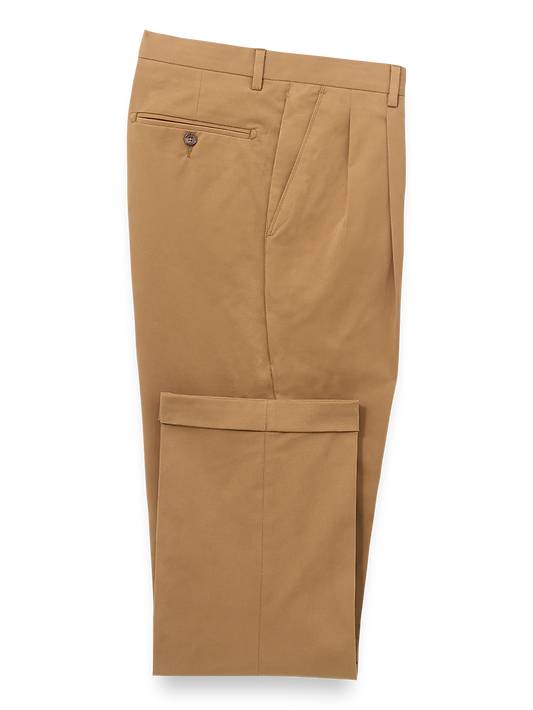 Classic Fit Cotton Stretch Twill Pleated Pants - Copper