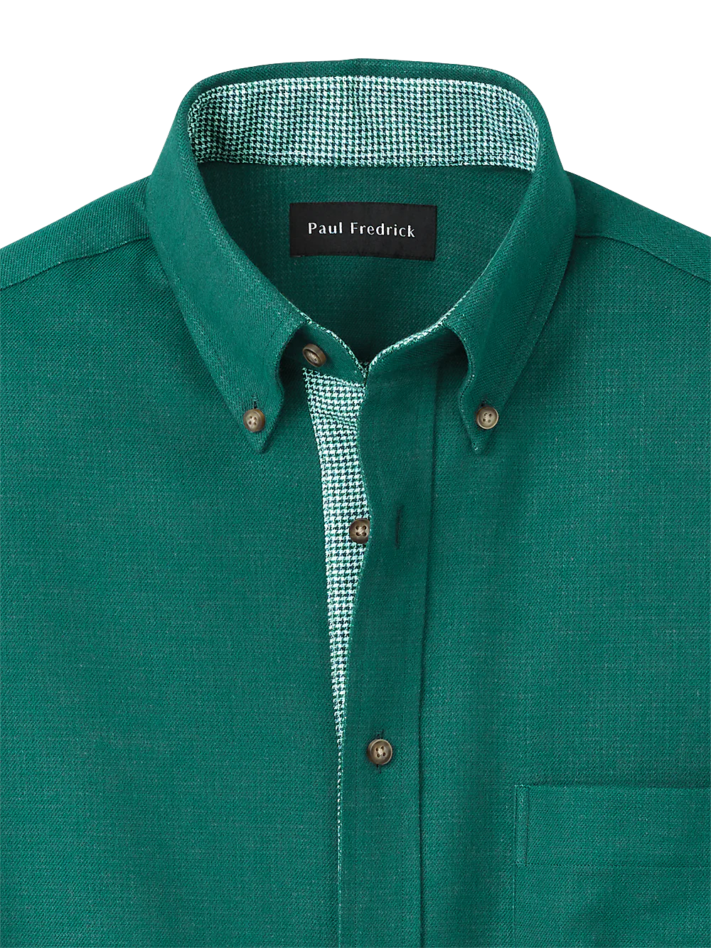 Brushed Twill Solid Casual Shirt With Contrast Trim - Green