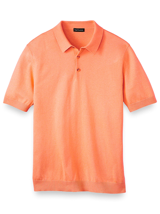 Silk Cotton and Cashmere Three Button Polo - Melon