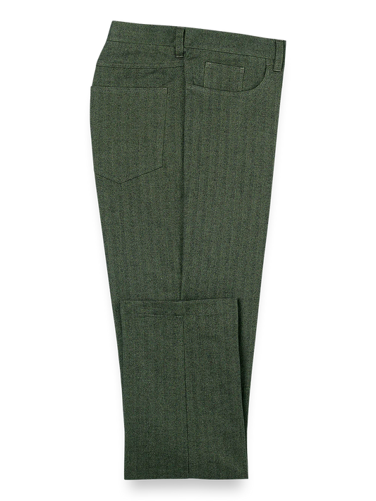 Cotton Herringbone Five Pocket Pants - Olive